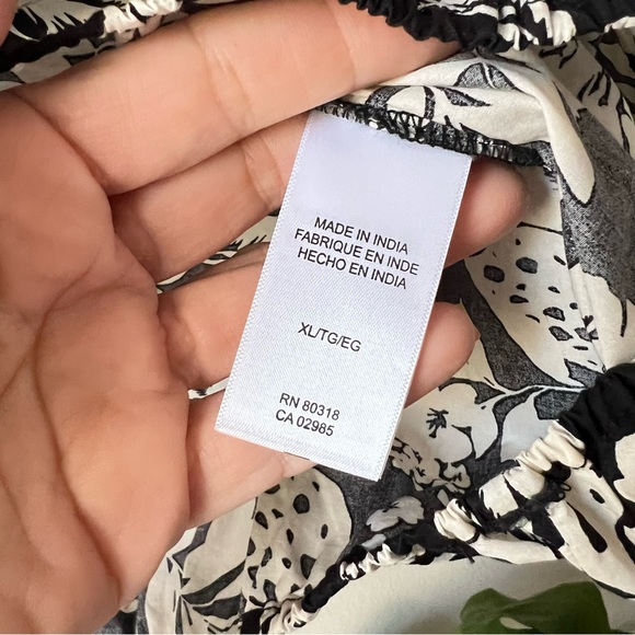 LUCKY BRAND Cotton Gathered Poplin Top Black Cream Women’s SIZE XL boho tropical - Picture 7 of 11